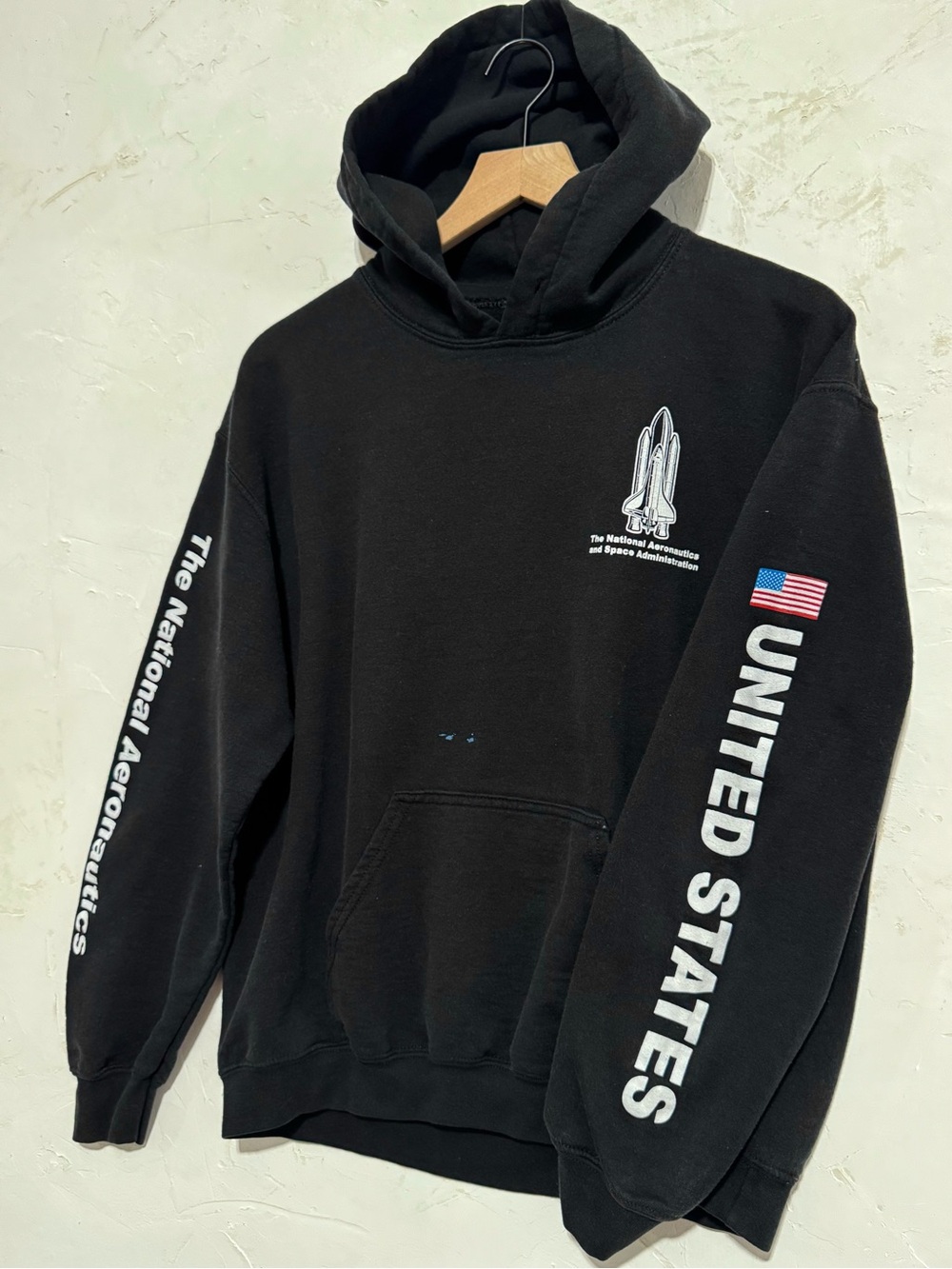 NASA Space Shuttle Graphic Hoodie Black Pullover Sweatshirt Unisex M